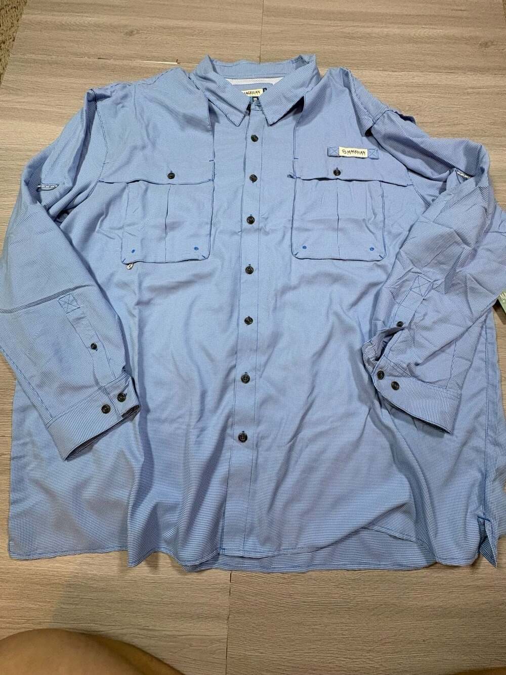 Magellan Outdoors Aransas Pass Long Sleeve Shirt Size 3XL Blue Minicheck